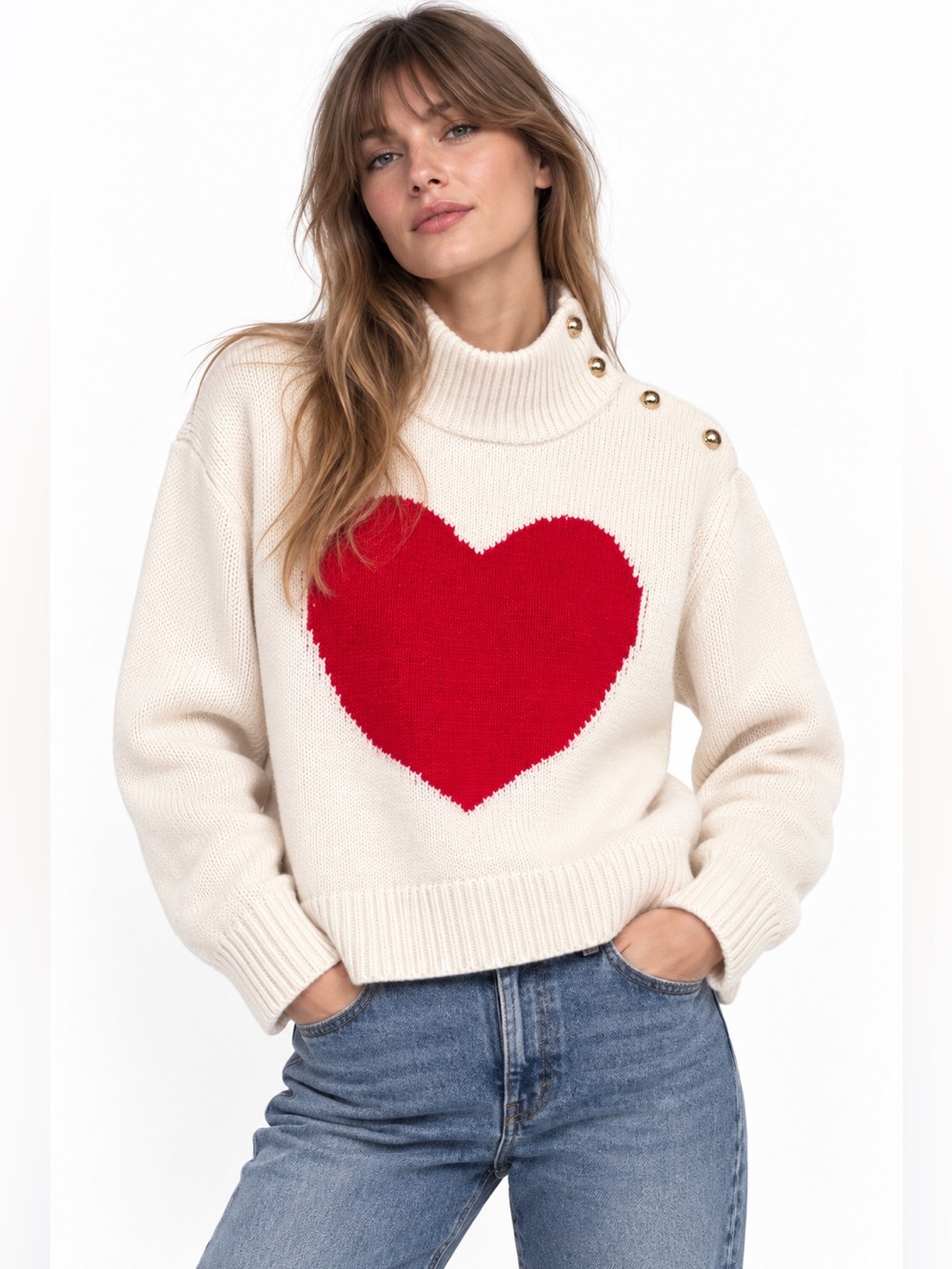 NWT Kate Spade Cream Turtleneck Sweater with Red Heart